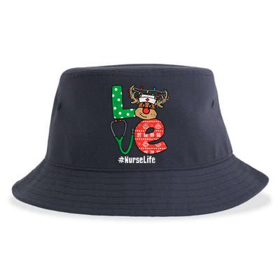 Funny Christmas Nurse Stethoscope Christmas Reindeer Nurse Sustainable Bucket Hat