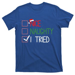 Funny Christmas Nice Naughty I Tried Xmas Pajamas List Funny Gift T-Shirt