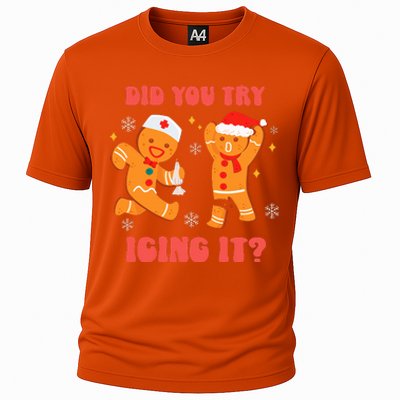 Funny Christmas Nurse Gingerbread Man Did You Try Icing It  Cooling Performance Crew T-Shirt