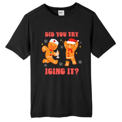 Funny Christmas Nurse Gingerbread Man Did You Try Icing It  Tall Fusion ChromaSoft Performance T-Shirt