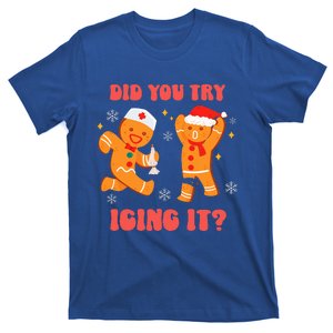 Funny Christmas Nurse Gingerbread Man Did You Try Icing It  T-Shirt