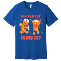 Funny Christmas Nurse Gingerbread Man Did You Try Icing It  Premium T-Shirt