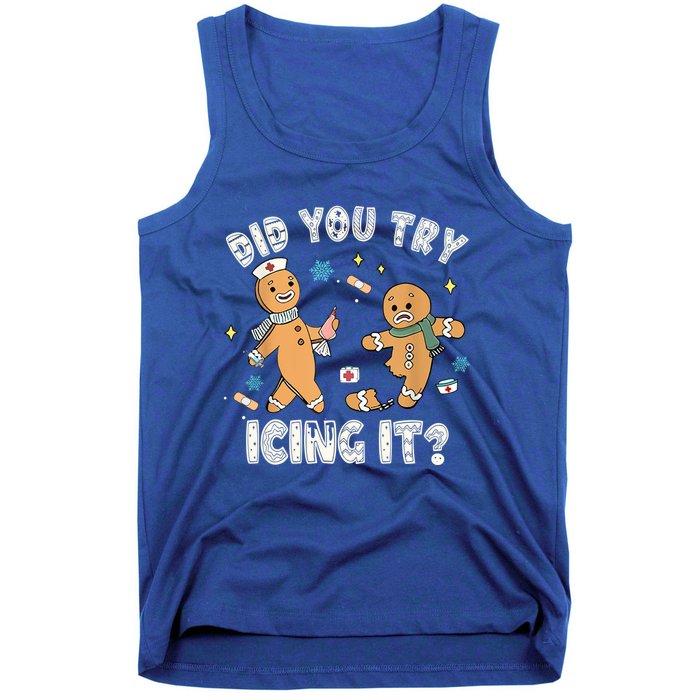 Funny Christmas Nurse Gingerbread Did You Try Icing It Funny Gift Tank Top