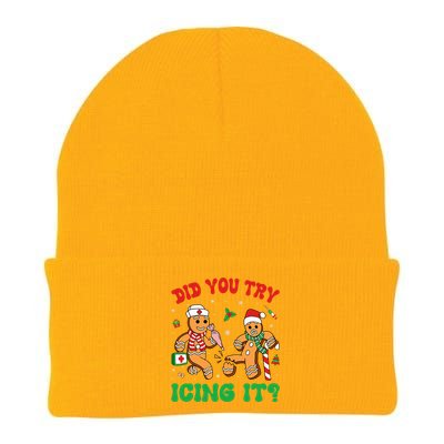 Funny Christmas Nurse Did You Try Icing It Gingerbread Man Knit Cap Winter Beanie