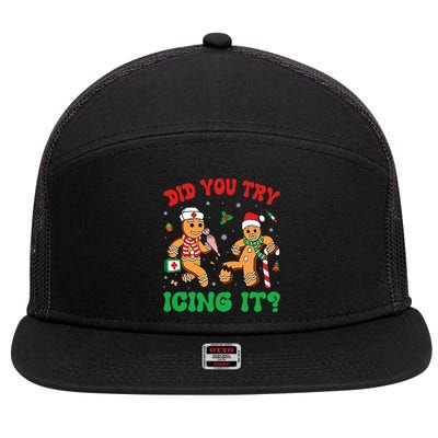 Funny Christmas Nurse Did You Try Icing It Gingerbread Man 7 Panel Mesh Trucker Snapback Hat