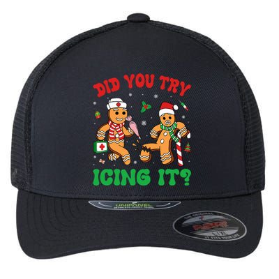 Funny Christmas Nurse Did You Try Icing It Gingerbread Man Flexfit Unipanel Trucker Cap