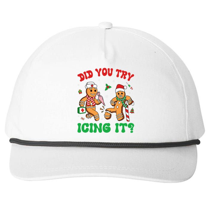 Funny Christmas Nurse Did You Try Icing It Gingerbread Man Snapback Five-Panel Rope Hat