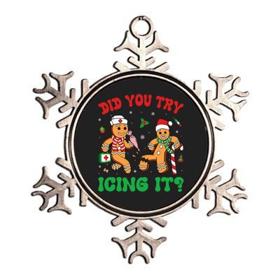 Funny Christmas Nurse Did You Try Icing It Gingerbread Man Metallic Star Ornament