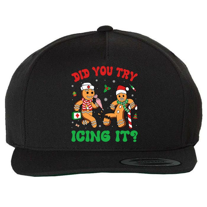 Funny Christmas Nurse Did You Try Icing It Gingerbread Man Wool Snapback Cap