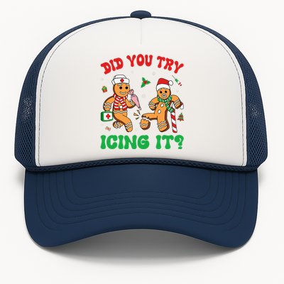 Funny Christmas Nurse Did You Try Icing It Gingerbread Man Trucker Hat