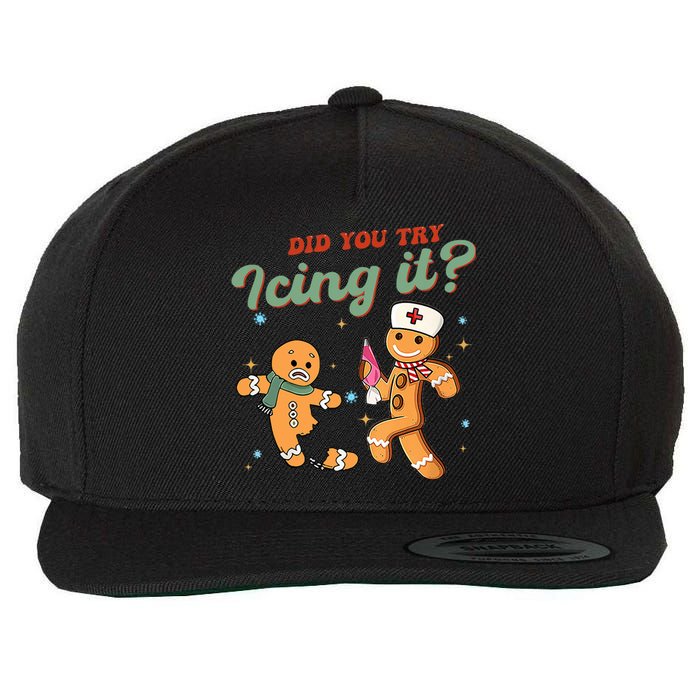 Funny Christmas Nurse Did You Try Icing It Gingerbread Man Wool Snapback Cap