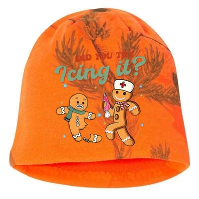 Funny Christmas Nurse Did You Try Icing It Gingerbread Man Kati - Camo Knit Beanie