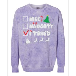 Funny Christmas Nice Naughty I Tried Xmas Colorblast Crewneck Sweatshirt