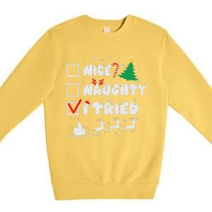 Funny Christmas Nice Naughty I Tried Xmas Premium Crewneck Sweatshirt