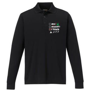 Funny Christmas Nice Naughty I Tried Xmas Performance Long Sleeve Polo