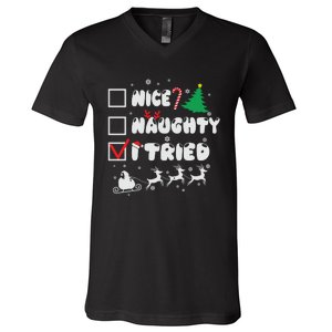 Funny Christmas Nice Naughty I Tried Xmas V-Neck T-Shirt