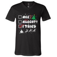 Funny Christmas Nice Naughty I Tried Xmas V-Neck T-Shirt