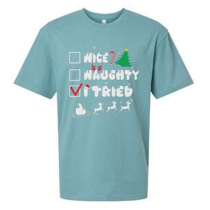 Funny Christmas Nice Naughty I Tried Xmas Sueded Cloud Jersey T-Shirt