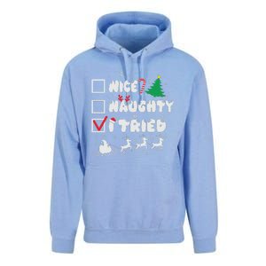 Funny Christmas Nice Naughty I Tried Xmas Unisex Surf Hoodie