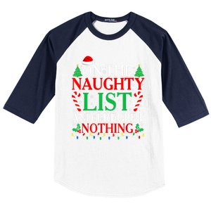 Funny Christmas On The List Of Naughty And I Regret Nothing Gift Baseball Sleeve Shirt