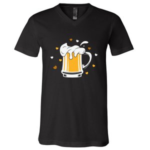 Full Cup Of Beer And Foam Drinking Love Valentine Gift For Valentine Day V-Neck T-Shirt