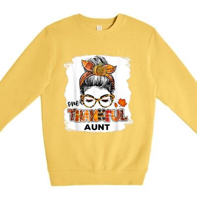 Funny Cute One Thankful Aunt Fall Costume Leaves Autumn Thanksgiving Premium Crewneck Sweatshirt