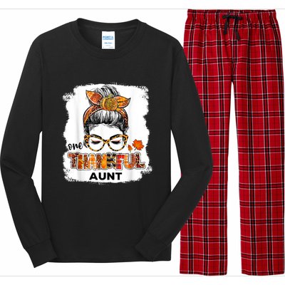 Funny Cute One Thankful Aunt Fall Costume Leaves Autumn Thanksgiving Long Sleeve Pajama Set