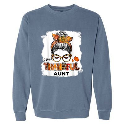 Funny Cute One Thankful Aunt Fall Costume Leaves Autumn Thanksgiving Garment-Dyed Sweatshirt