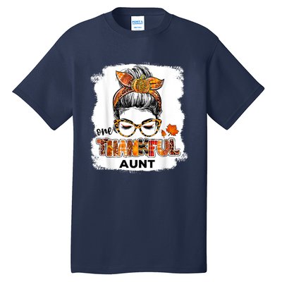 Funny Cute One Thankful Aunt Fall Costume Leaves Autumn Thanksgiving Tall T-Shirt