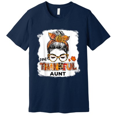 Funny Cute One Thankful Aunt Fall Costume Leaves Autumn Thanksgiving Premium T-Shirt