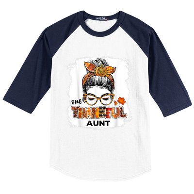 Funny Cute One Thankful Aunt Fall Costume Leaves Autumn Thanksgiving Baseball Sleeve Shirt