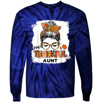 Funny Cute One Thankful Aunt Fall Costume Leaves Autumn Thanksgiving Tie-Dye Long Sleeve Shirt