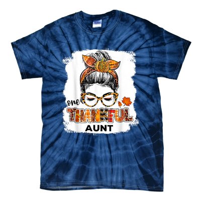 Funny Cute One Thankful Aunt Fall Costume Leaves Autumn Thanksgiving Tie-Dye T-Shirt