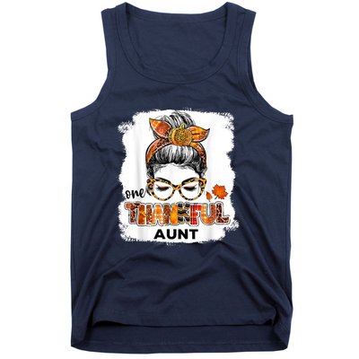 Funny Cute One Thankful Aunt Fall Costume Leaves Autumn Thanksgiving Tank Top