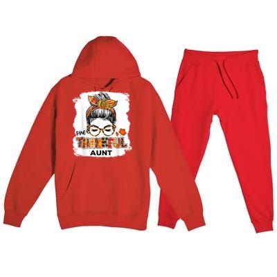 Funny Cute One Thankful Aunt Fall Costume Leaves Autumn Thanksgiving Premium Hooded Sweatsuit Set