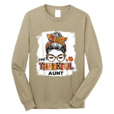 Funny Cute One Thankful Aunt Fall Costume Leaves Autumn Thanksgiving Long Sleeve Shirt