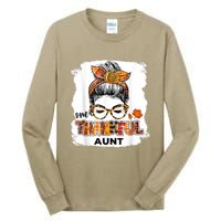 Funny Cute One Thankful Aunt Fall Costume Leaves Autumn Thanksgiving Tall Long Sleeve T-Shirt