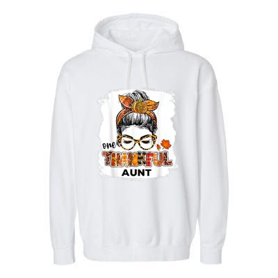 Funny Cute One Thankful Aunt Fall Costume Leaves Autumn Thanksgiving Garment-Dyed Fleece Hoodie