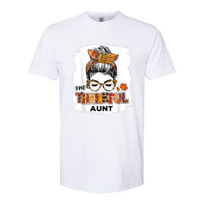 Funny Cute One Thankful Aunt Fall Costume Leaves Autumn Thanksgiving Softstyle CVC T-Shirt