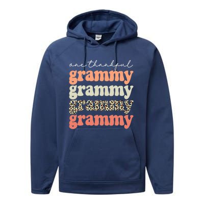 Funny Cute One Thankful Grammy Autumn Tree Fall Leaves Thanksgiving Performance Fleece Hoodie