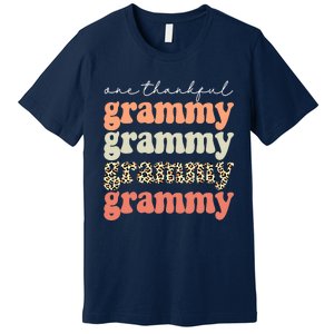 Funny Cute One Thankful Grammy Autumn Tree Fall Leaves Thanksgiving Premium T-Shirt