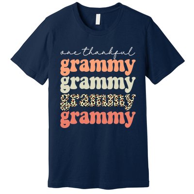 Funny Cute One Thankful Grammy Autumn Tree Fall Leaves Thanksgiving Premium T-Shirt