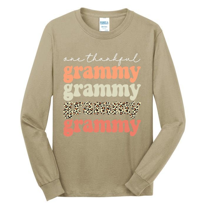 Funny Cute One Thankful Grammy Autumn Tree Fall Leaves Thanksgiving Tall Long Sleeve T-Shirt