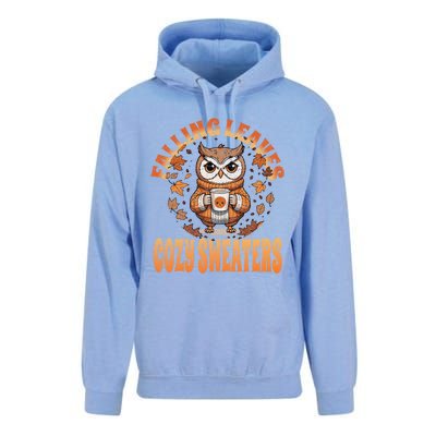 Fall Cute Owl With Coffee And Autumn Leaves Unisex Surf Hoodie