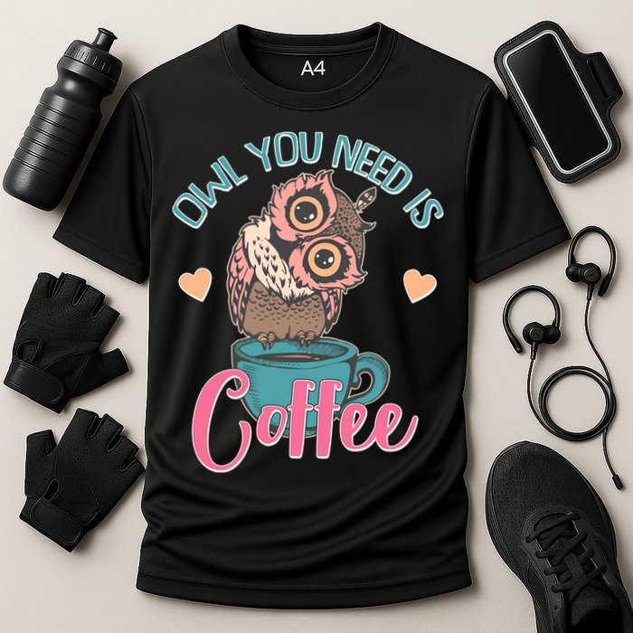 Funny Cute Owl You Need Is Coffee Cooling Performance Crew T-Shirt