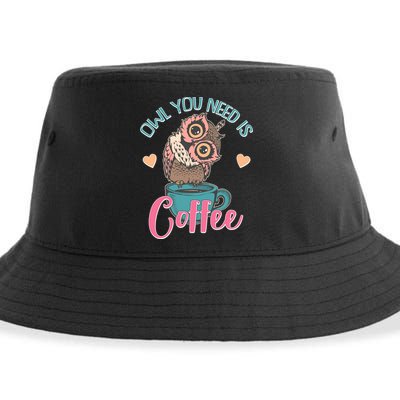 Funny Cute Owl You Need Is Coffee Sustainable Bucket Hat