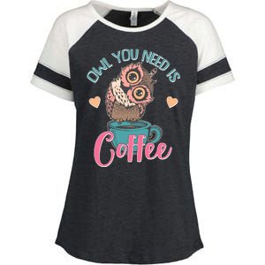 Funny Cute Owl You Need Is Coffee Enza Ladies Jersey Colorblock Tee