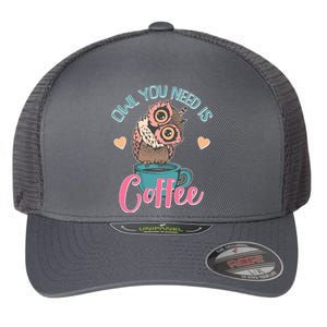 Funny Cute Owl You Need Is Coffee Flexfit Unipanel Trucker Cap