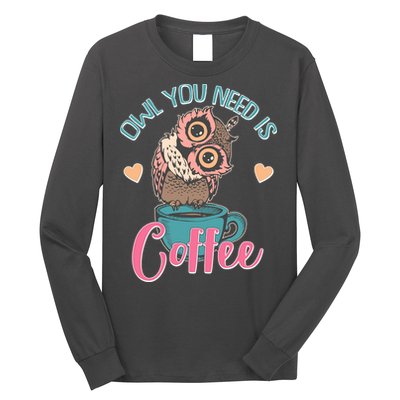 Funny Cute Owl You Need Is Coffee Long Sleeve Shirt