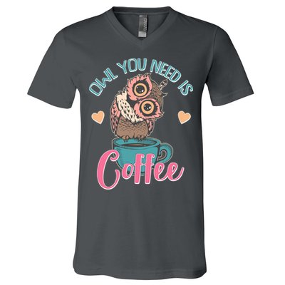 Funny Cute Owl You Need Is Coffee V-Neck T-Shirt